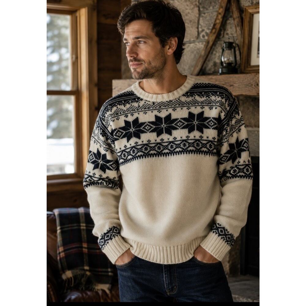 Polo Ralph Lauren Snowflake Fair Isle Sweater Size M Cotton Angora Cashmere